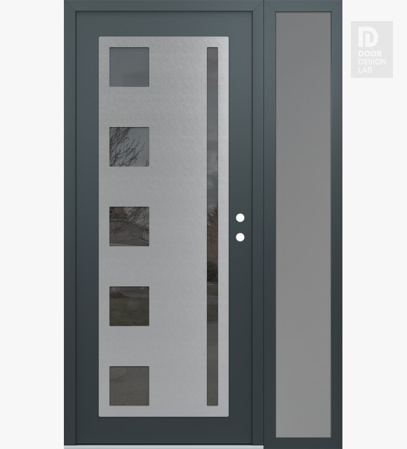 Modern Steel Front Door Diamond C3 48" x 80" anthracite/anthracite mirrored Glass Panel stainless steel LHI with Sidelite frosted Glass