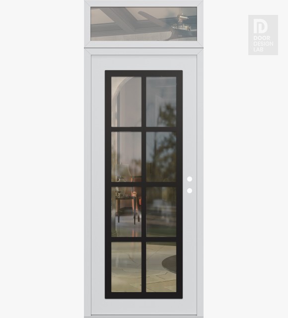 Modern Steel Front Door Diamond C16 36" x 96" white/white clear Glass Panel black LHI with Transom clear Glass