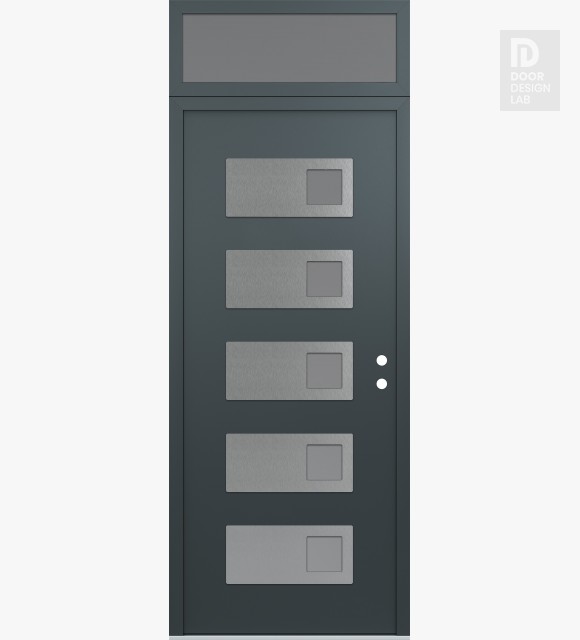 Modern Steel Front Door Diamond D2 36" x 96" anthracite/anthracite frosted Glass Panel stainless steel LHI with Transom frosted Glass