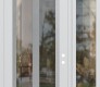 Modern Steel Front Door Diamond C14 52" x 96" white/white clear Glass Panel stainless steel LHI with Sidelite and Transom clear Glass