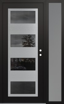 Diamond C2 52" x 80" black/black mirrored Glass Panel stainless steel LHI with Sidelite frosted Glass