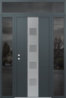 DIAMOND A12 68" X 96" ANTHRACITE/ANTHRACITE FROSTED GLASS PANEL STAINLESS STEEL RHI WITH 2 SIDELITES AND TRANSOM MIRRORED GLASS