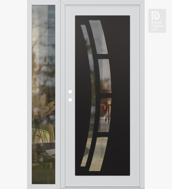 Modern Steel Front Door Diamond C12 52" x 80" white/white clear Glass Panel black RHI with Sidelite clear Glass