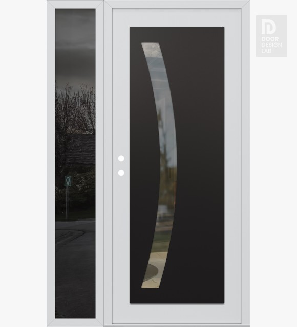 Modern Steel Front Door Diamond C4 48" x 80" white/white clear Glass Panel black RHI with Sidelite mirrored Glass