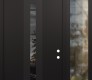 Modern Steel Front Door DIAMOND A3 52" X 96" BLACK/BLACK MIRRORED GLASS PANEL BLACK LHI WITH SIDELITE AND TRANSOM CLEAR GLASS