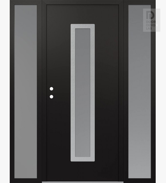 Modern Steel Front Door DIAMOND A11 60" X 80" BLACK/WHITE FROSTED GLASS PANEL STAINLESS STEEL RHI WITH 2 SIDELITES FROSTED GLASS
