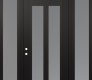 Modern Steel Front Door Diamond C14 68" x 96" black/white frosted Glass Panel black RHI with 2 Sidelites and Transom frosted Glass