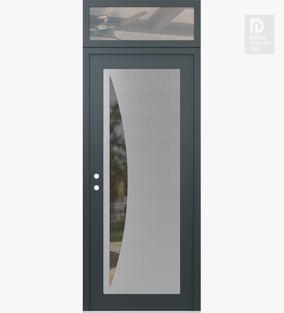 Modern Steel Front Door Diamond C13 36" x 96" anthracite/anthracite clear Glass Panel stainless steel RHI with Transom clear Glass