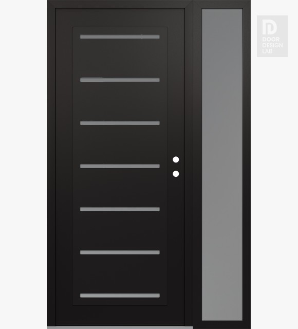 Modern Steel Front Door Diamond C11 52" x 80" black/white frosted Glass Panel black LHI with Sidelite frosted Glass