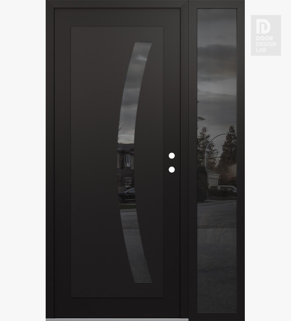 Modern Steel Front Door Diamond C4 48" x 80" black/black mirrored Glass Panel black LHI with Sidelite mirrored Glass