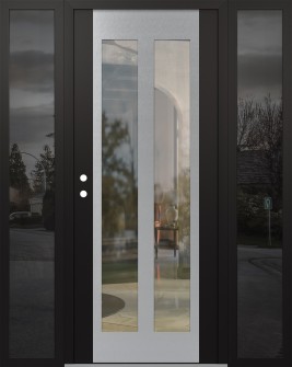 Diamond C14 64" x 80" black/black clear Glass Panel stainless steel RHI with 2 Sidelites mirrored Glass