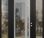 Modern Steel Front Door Diamond C15 68" x 96" black/black clear Glass Panel stainless steel LHI with 2 Sidelites and Transom clear Glass