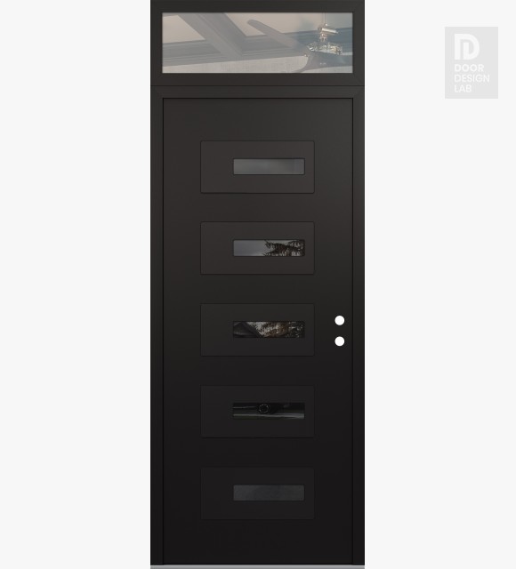 Modern Steel Front Door Diamond D6 36" x 96" black/black mirrored Glass Panel black LHI with Transom clear Glass