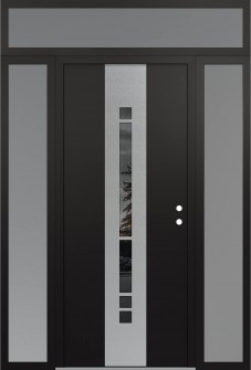 DIAMOND A3 68" X 96" BLACK/BLACK MIRRORED GLASS PANEL STAINLESS STEEL LHI WITH 2 SIDELITES AND TRANSOM FROSTED GLASS