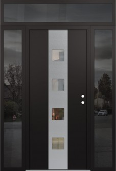 DIAMOND A12 64" X 96" BLACK/BLACK CLEAR GLASS PANEL STAINLESS STEEL LHI WITH 2 SIDELITES AND TRANSOM MIRRORED GLASS