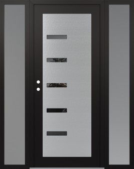 Diamond C8 60" x 80" black/black mirrored Glass Panel stainless steel RHI with 2 Sidelites frosted Glass