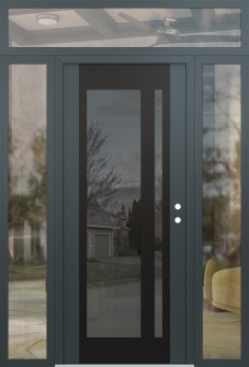 Diamond C15 64" x 96" anthracite/anthracite mirrored Glass Panel black LHI with 2 Sidelites and Transom clear Glass