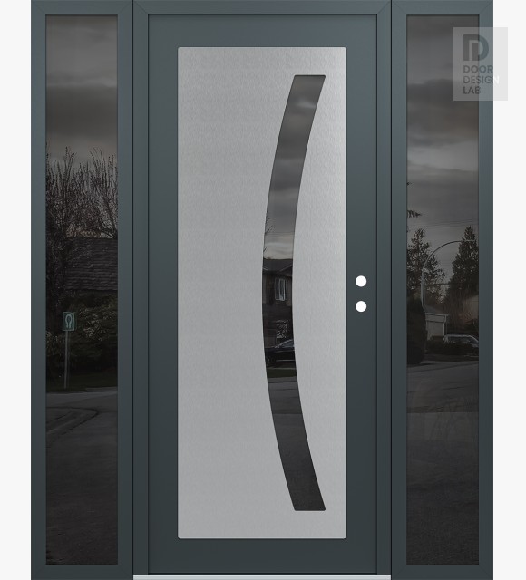 Modern Steel Front Door Diamond C4 68" x 80" anthracite/anthracite mirrored Glass Panel stainless steel LHI with 2 Sidelites mirrored Glass