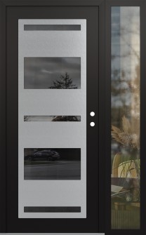 Diamond C10 52" x 80" black/black mirrored Glass Panel stainless steel LHI with Sidelite clear Glass
