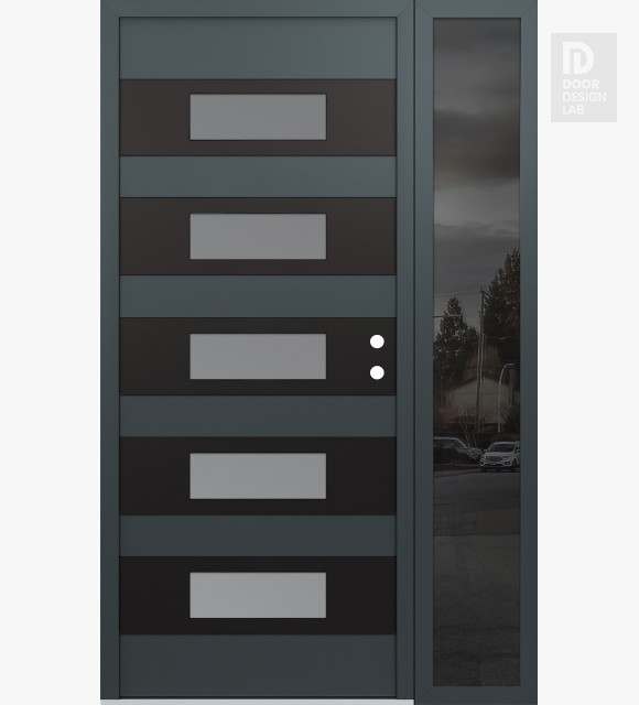 Modern Steel Front Door Diamond D5 48" x 80" anthracite/anthracite frosted Glass Panel black LHI with Sidelite mirrored Glass