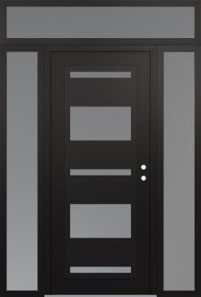 Diamond C10 64" x 96" black/white frosted Glass Panel black LHI with 2 Sidelites and Transom frosted Glass