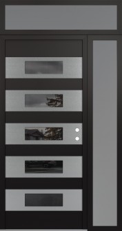 Diamond D5 48" x 96" black/black mirrored Glass Panel stainless steel LHI with Sidelite and Transom frosted Glass