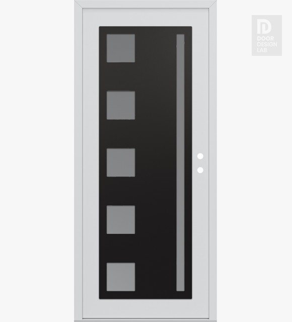 Modern Steel Front Door Diamond C3 36" x 80" white/white frosted Glass Panel black LHI