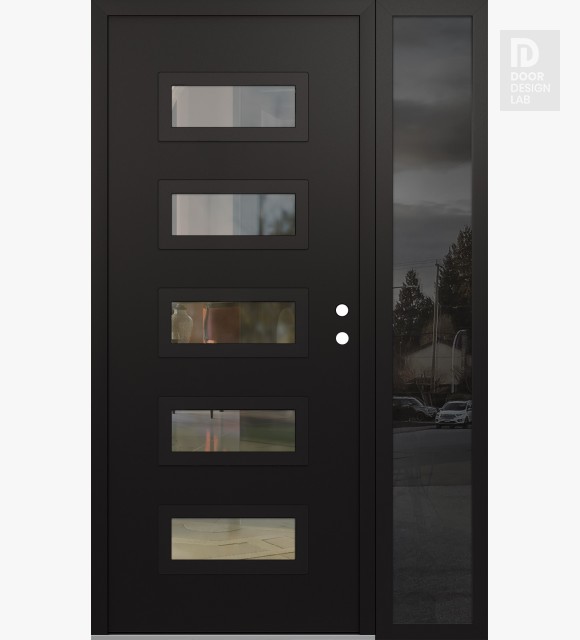 Modern Steel Front Door Diamond D1 50" x 80" black/black clear Glass Panel black LHI with Sidelite mirrored Glass