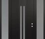Modern Steel Front Door DIAMOND A8 64" X 96" BLACK/WHITE FROSTED GLASS PANEL BLACK LHI WITH 2 SIDELITES AND TRANSOM FROSTED GLASS