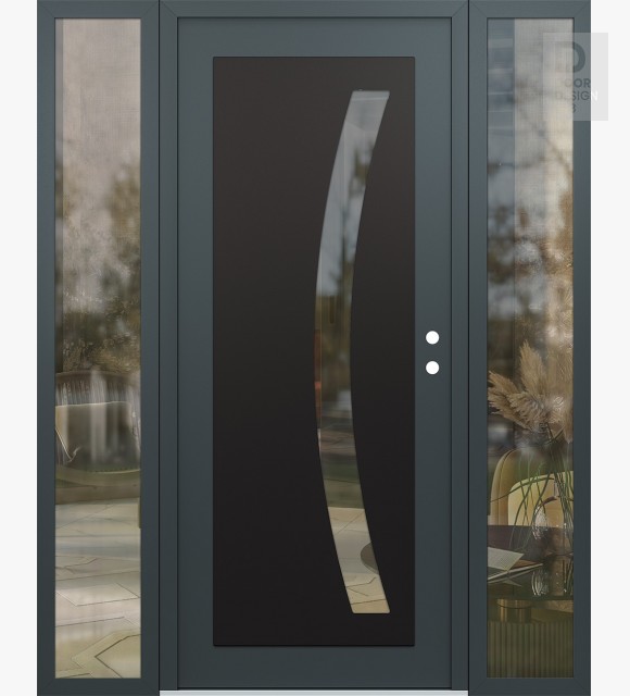 Modern Steel Front Door Diamond C4 60" x 80" anthracite/anthracite clear Glass Panel black LHI with 2 Sidelites clear Glass