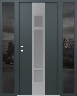 DIAMOND A9 64" X 80" ANTHRACITE/ANTHRACITE FROSTED GLASS PANEL STAINLESS STEEL RHI WITH 2 SIDELITES MIRRORED GLASS