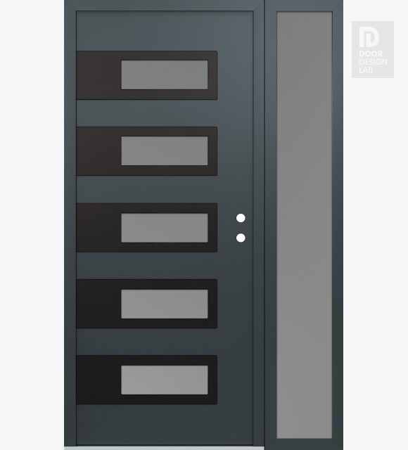 Modern Steel Front Door Diamond D3 52" x 80" anthracite/anthracite frosted Glass Panel black LHI with Sidelite frosted Glass