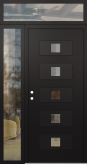 Diamond D8 52" x 96" black/black clear Glass Panel black RHI with Sidelite and Transom clear Glass