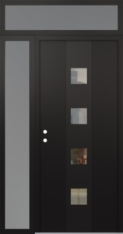 DIAMOND A12 50" X 96" BLACK/BLACK CLEAR GLASS PANEL BLACK RHI WITH SIDELITE AND TRANSOM FROSTED GLASS