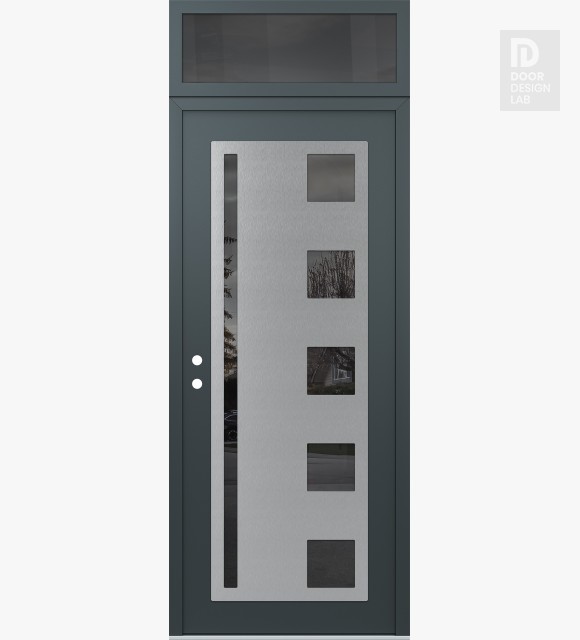 Modern Steel Front Door Diamond C3 36" x 96" anthracite/anthracite mirrored Glass Panel stainless steel RHI with Transom mirrored Glass