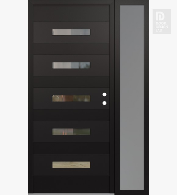 Modern Steel Front Door Diamond D9 48" x 80" black/black clear Glass Panel black LHI with Sidelite frosted Glass