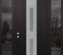 Modern Steel Front Door DIAMOND A6 64" X 96" BLACK/WHITE FROSTED GLASS PANEL STAINLESS STEEL RHI WITH 2 SIDELITES AND TRANSOM MIRRORED GLASS