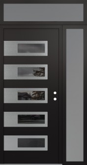 Diamond D3 50" x 96" black/black mirrored Glass Panel stainless steel LHI with Sidelite and Transom frosted Glass