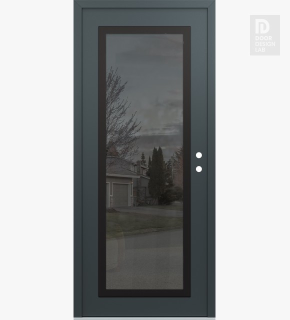 Modern Steel Front Door Diamond C1 36" x 80" anthracite/anthracite mirrored Glass Panel black LHI