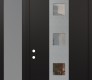 Modern Steel Front Door DIAMOND A12 50" X 96" BLACK/BLACK CLEAR GLASS PANEL STAINLESS STEEL RHI WITH SIDELITE AND TRANSOM FROSTED GLASS