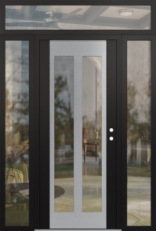 Diamond C14 64" x 96" black/black clear Glass Panel stainless steel LHI with 2 Sidelites and Transom clear Glass