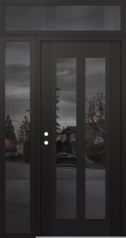 Diamond C14 50" x 96" black/black mirrored Glass Panel black RHI with Sidelite and Transom mirrored Glass