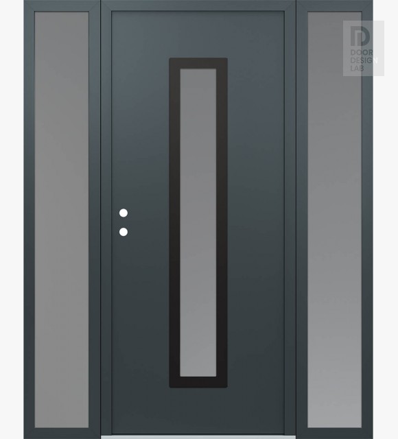 Modern Steel Front Door DIAMOND A11 64" X 80" ANTHRACITE/ANTHRACITE FROSTED GLASS PANEL BLACK RHI WITH 2 SIDELITES FROSTED GLASS
