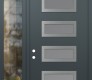 Modern Steel Front Door Diamond D1 50" x 96" anthracite/anthracite frosted Glass Panel stainless steel RHI with Sidelite and Transom clear Glass