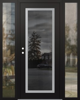 Diamond C1 64" x 80" black/black mirrored Glass Panel stainless steel RHI with 2 Sidelites clear Glass