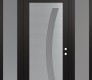 Modern Steel Front Door Diamond C4 68" x 96" black/white frosted Glass Panel stainless steel LHI with 2 Sidelites and Transom frosted Glass