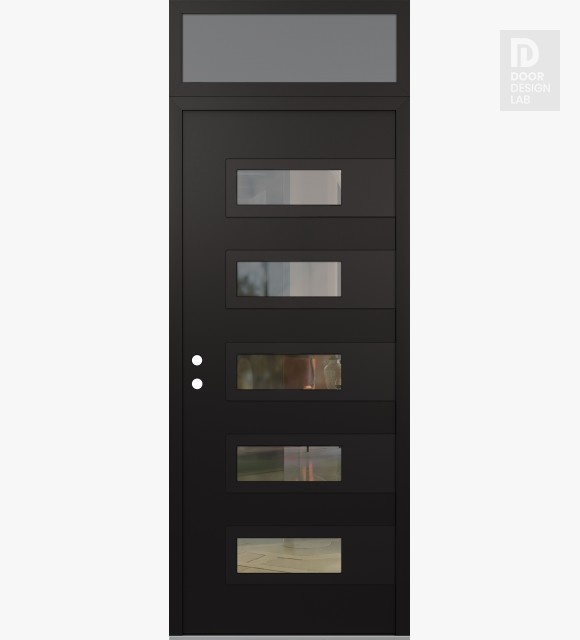 Modern Steel Front Door Diamond D3 36" x 96" black/black clear Glass Panel black RHI with Transom frosted Glass