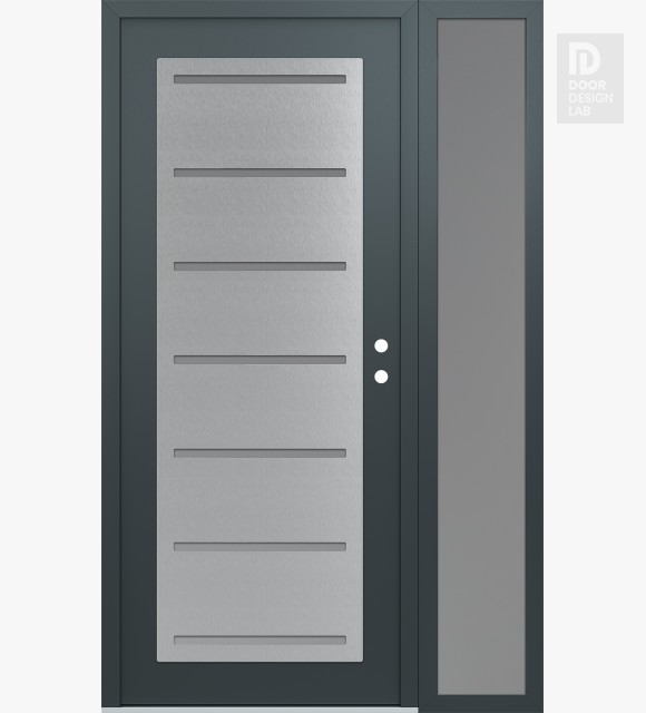Modern Steel Front Door Diamond C11 52" x 80" anthracite/anthracite frosted Glass Panel stainless steel LHI with Sidelite frosted Glass