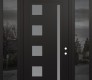 Modern Steel Front Door Diamond C3 60" x 96" black/white frosted Glass Panel black LHI with 2 Sidelites and Transom mirrored Glass