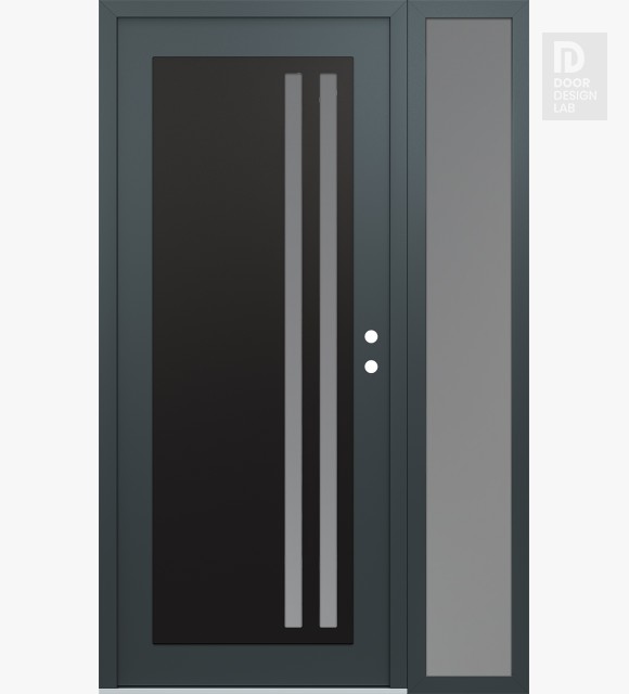 Modern Steel Front Door Diamond C6 50" x 80" anthracite/anthracite frosted Glass Panel black LHI with Sidelite frosted Glass